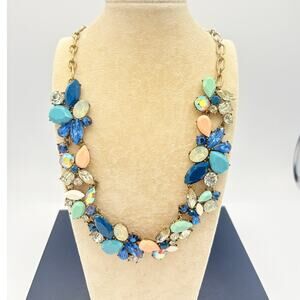 J.Crew Multicolor Crystal Cluster Statement Necklace Gold Tone Floral Bib